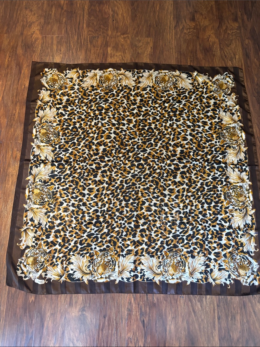 Piramit Tiger Print Silk Scarf in Brown, Gold & Black